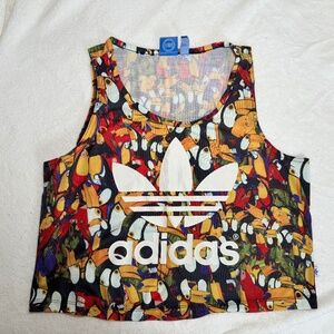 Adidas toucan-print crop top and shorts set